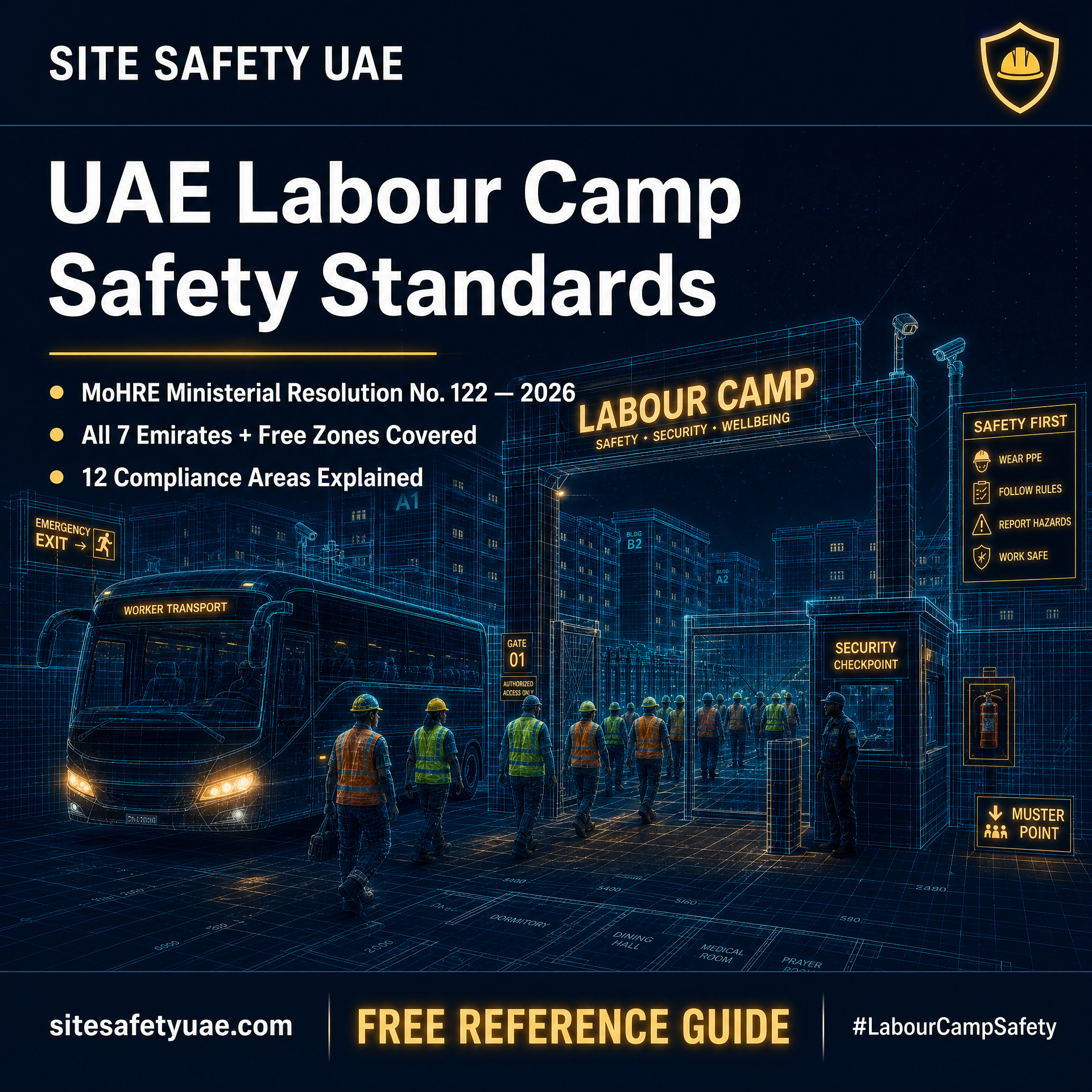 LinkedIn graphic for part 1: Campaign launch — UAE Labour Camp Regulations Hub